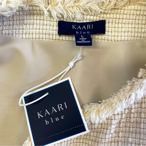 Kaari Blue Long Sleeve piped tweed ivory blazer, Stone Desert Oasis, NWT, L - Picture 4 of 5